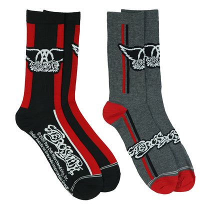 Aerosmith Crew Socks Men's Logo Stripe Design 2 Pair Adult Mid-Calf OSFM