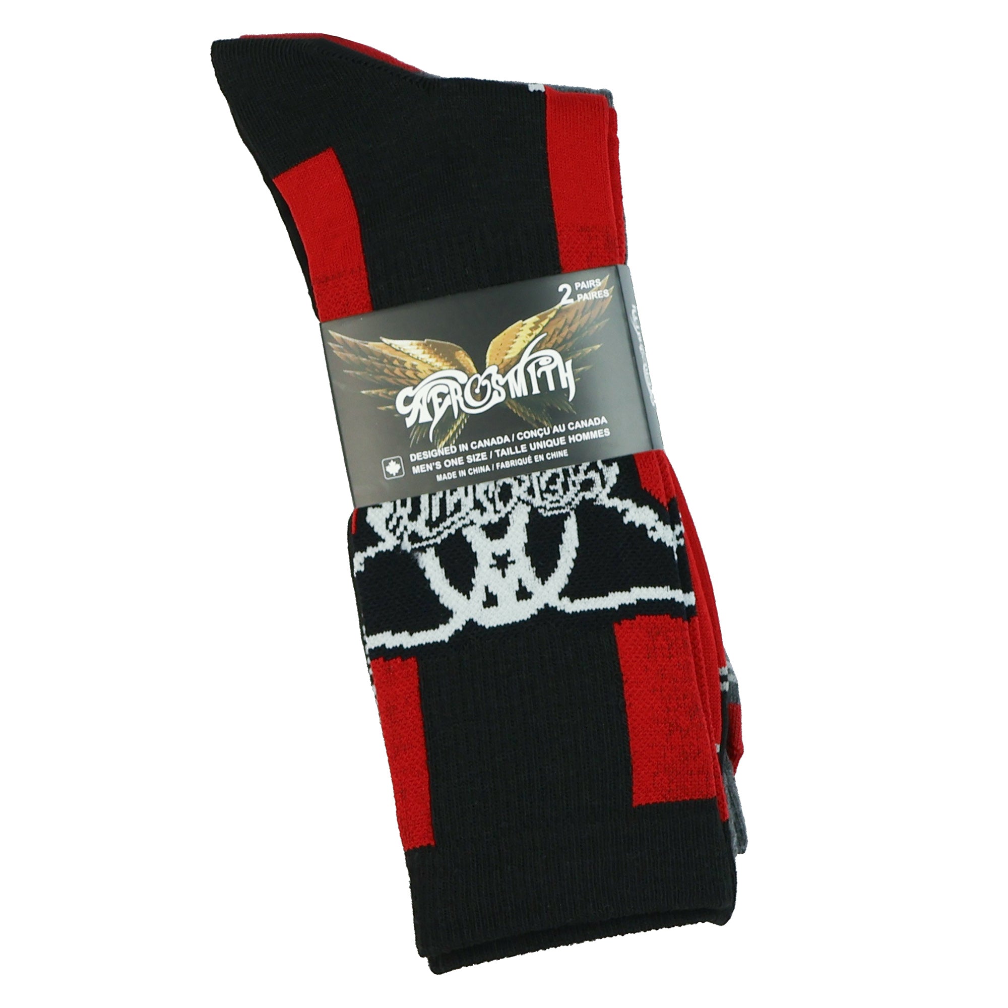 Aerosmith Crew Socks Men's Logo Stripe Design 2 Pair Adult Mid-Calf OSFM