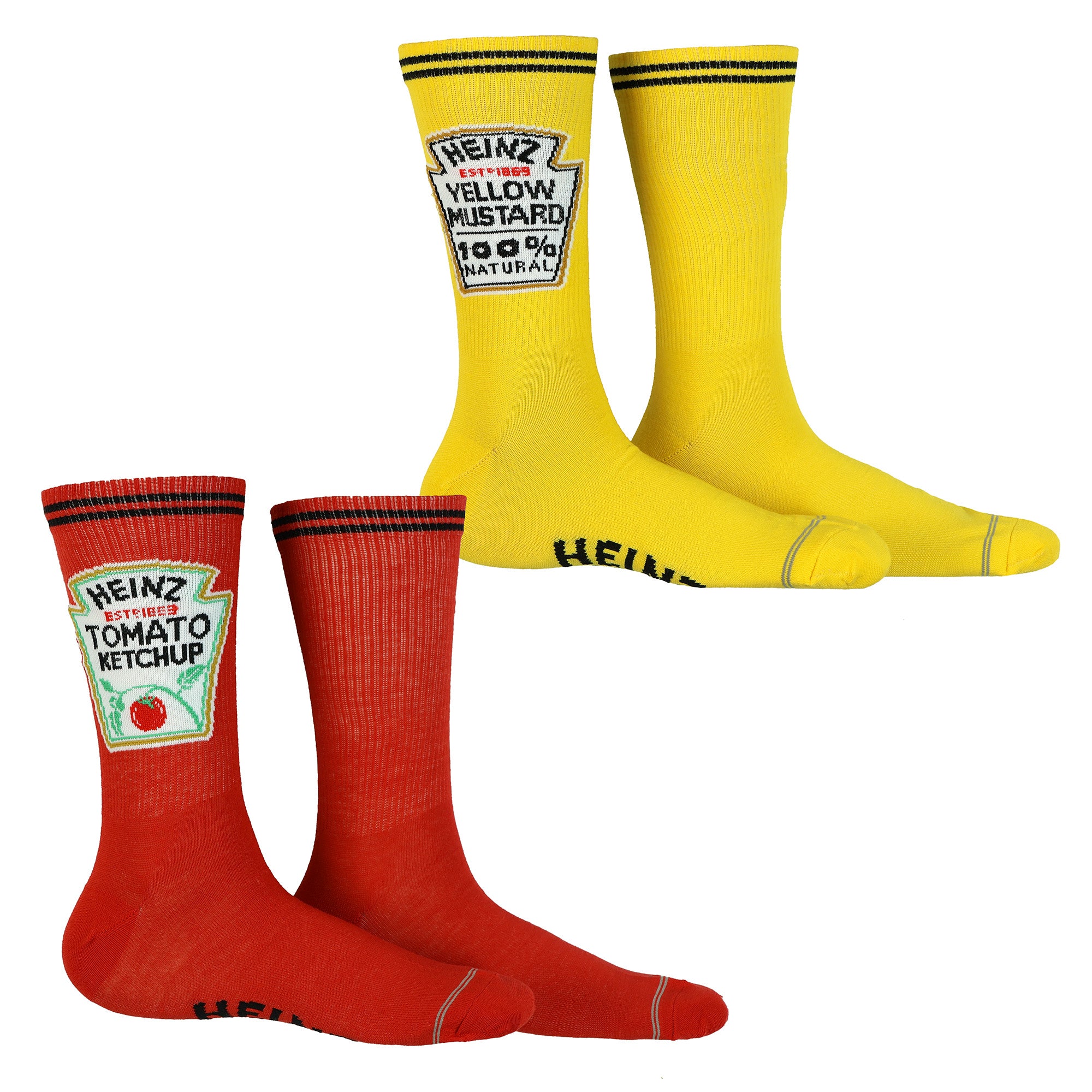 Heinz Crew Socks Ketchup and Mustard 2 Pair Food Graphic Design Shoe Size 7-12