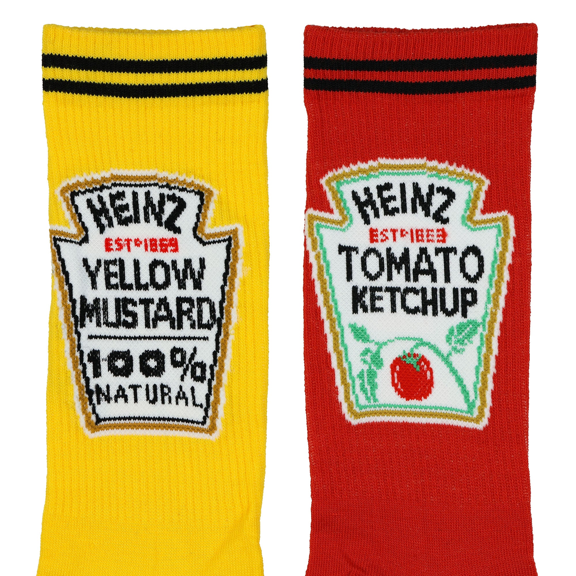Heinz Crew Socks Ketchup and Mustard 2 Pair Food Graphic Design Shoe Size 7-12