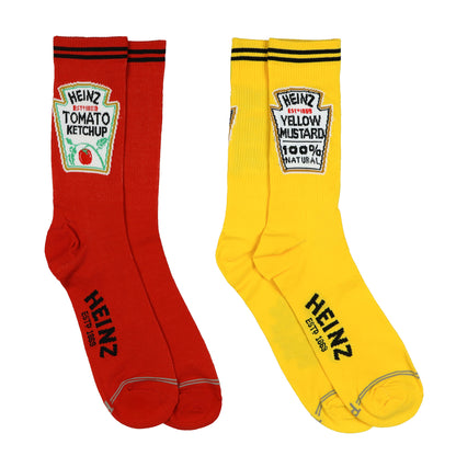 Heinz Crew Socks Ketchup and Mustard 2 Pair Food Graphic Design Shoe Size 7-12