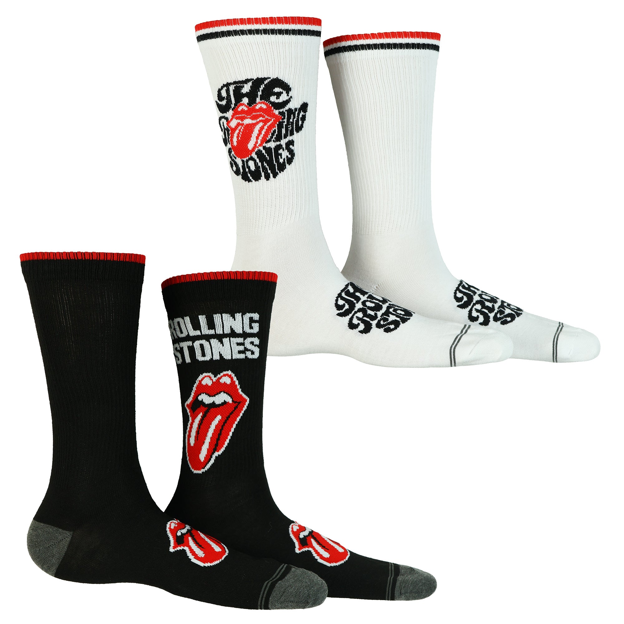 The Rolling Stones Crew Socks 2 Pair Tongue and Lips Band Logo Design Size 7-12