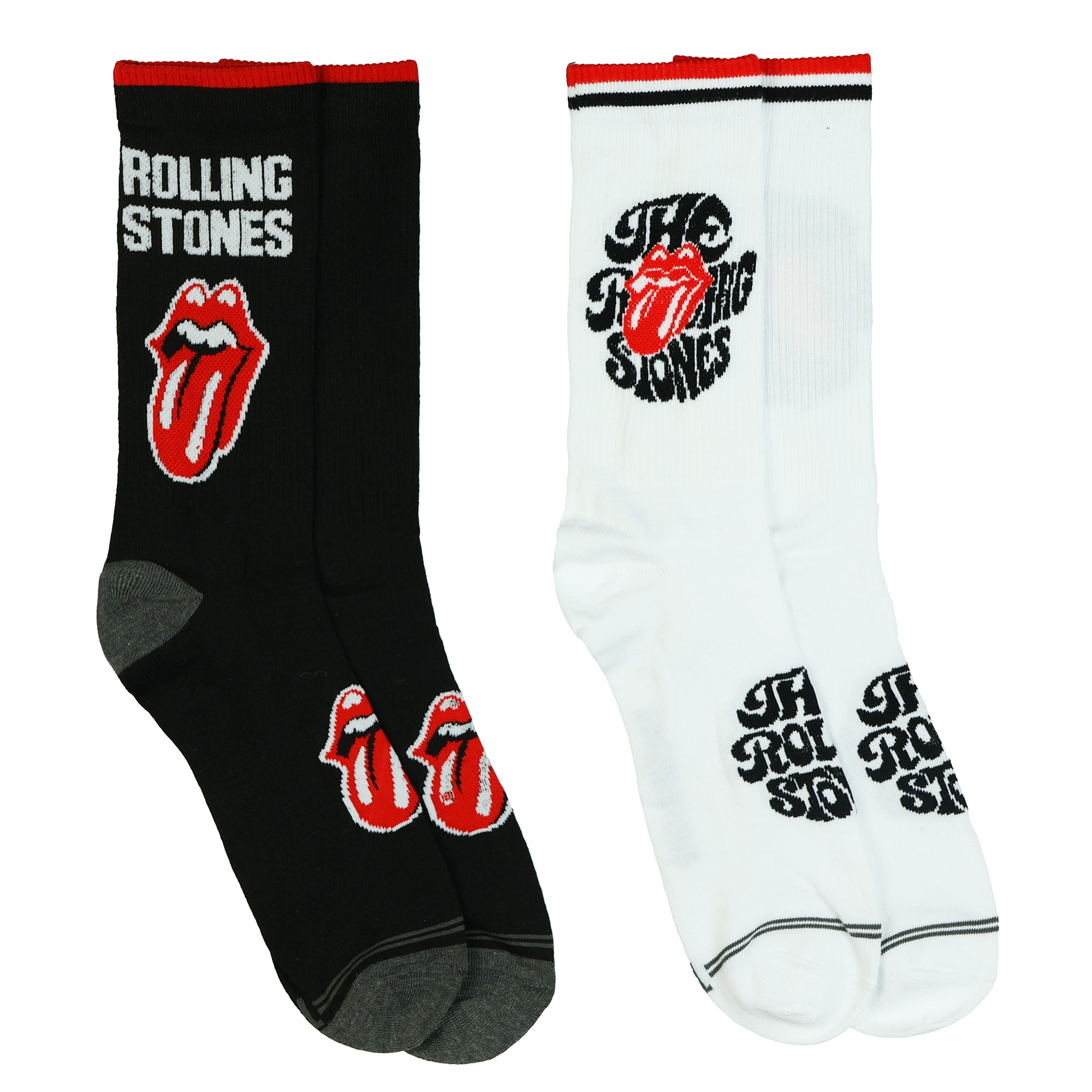 The Rolling Stones Crew Socks 2 Pair Tongue and Lips Band Logo Design Size 7-12