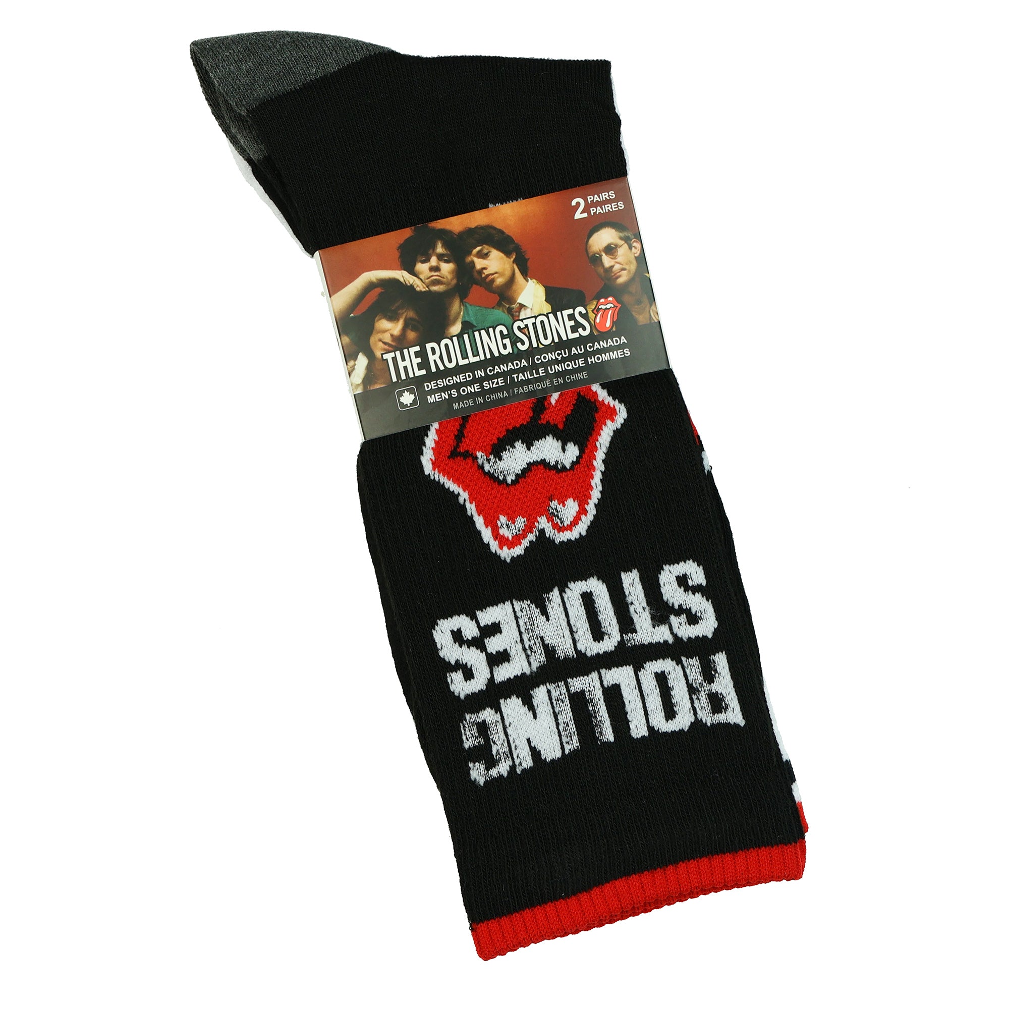 The Rolling Stones Crew Socks 2 Pair Tongue and Lips Band Logo Design Size 7-12