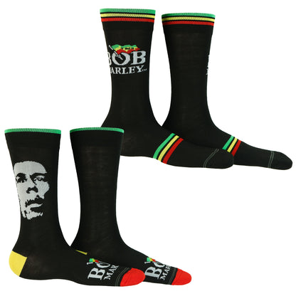 Bob Marley Crew Socks Men's Portrait Logo Graphic Design 2-Pack Shoe Size 7-12
