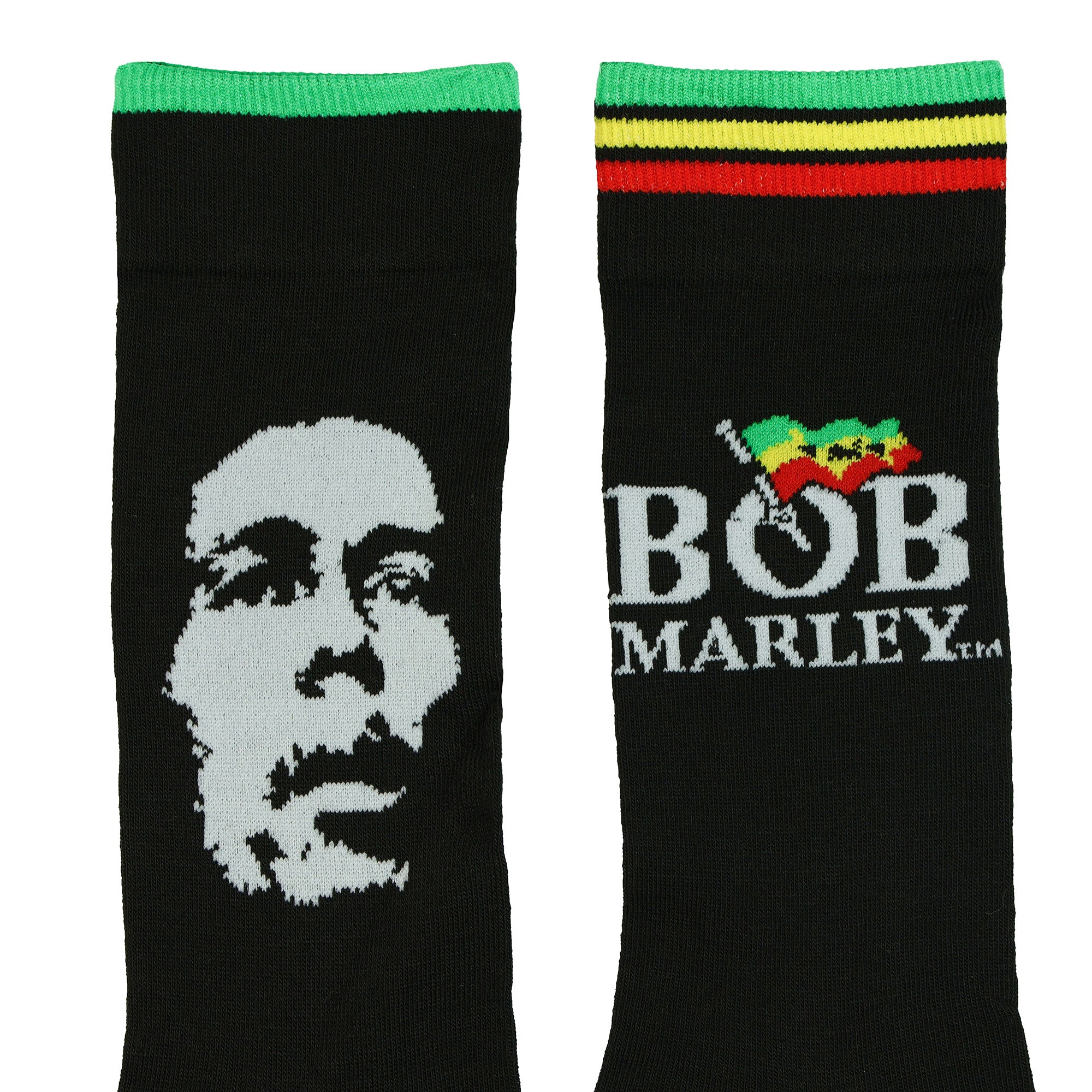 Bob Marley Crew Socks Men's Portrait Logo Graphic Design 2-Pack Shoe Size 7-12