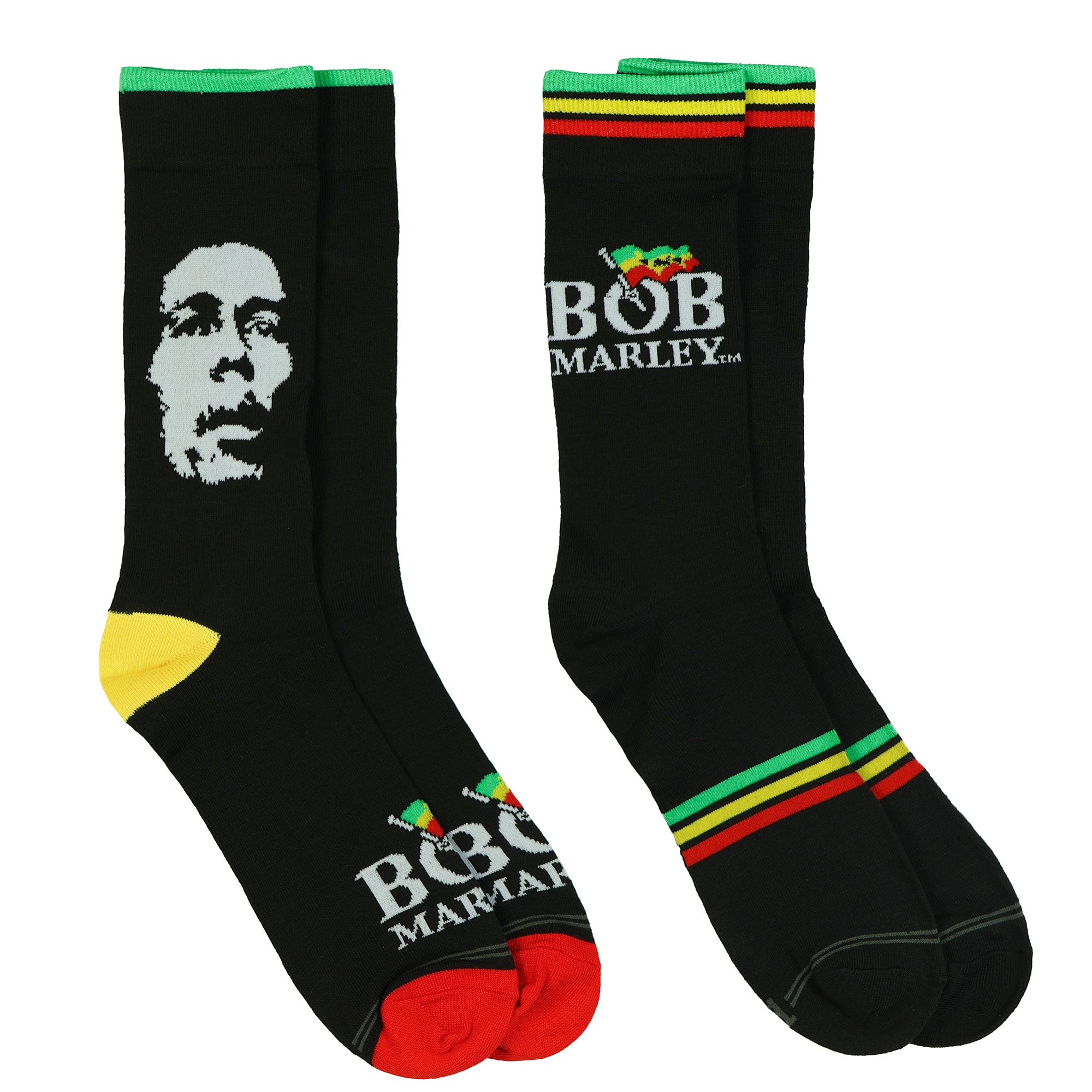 Bob Marley Crew Socks Men's Portrait Logo Graphic Design 2-Pack Shoe Size 7-12