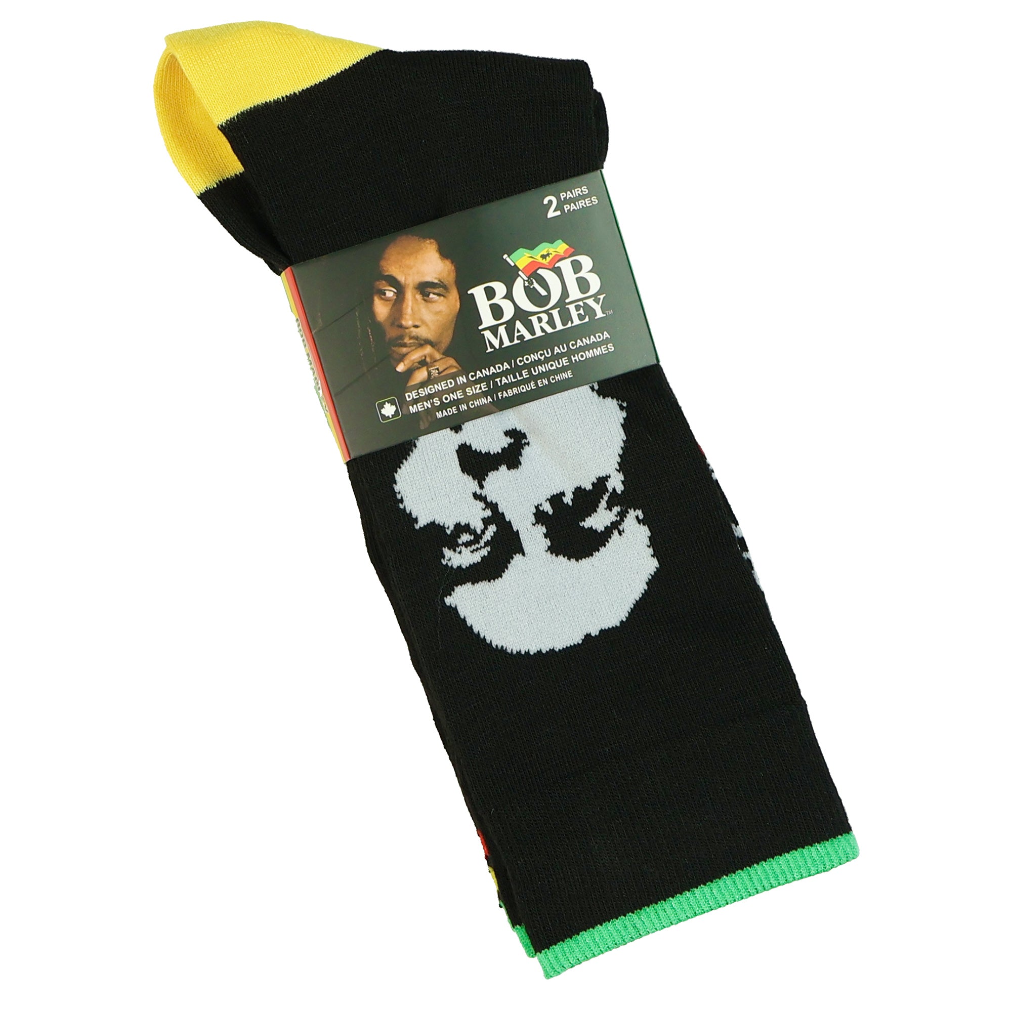 Bob Marley Crew Socks Men's Portrait Logo Graphic Design 2-Pack Shoe Size 7-12