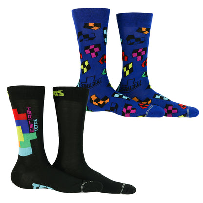 Tetris Socks Men's Block Logo Design 2-Pack Mid-Calf Crew Socks 2 Pair