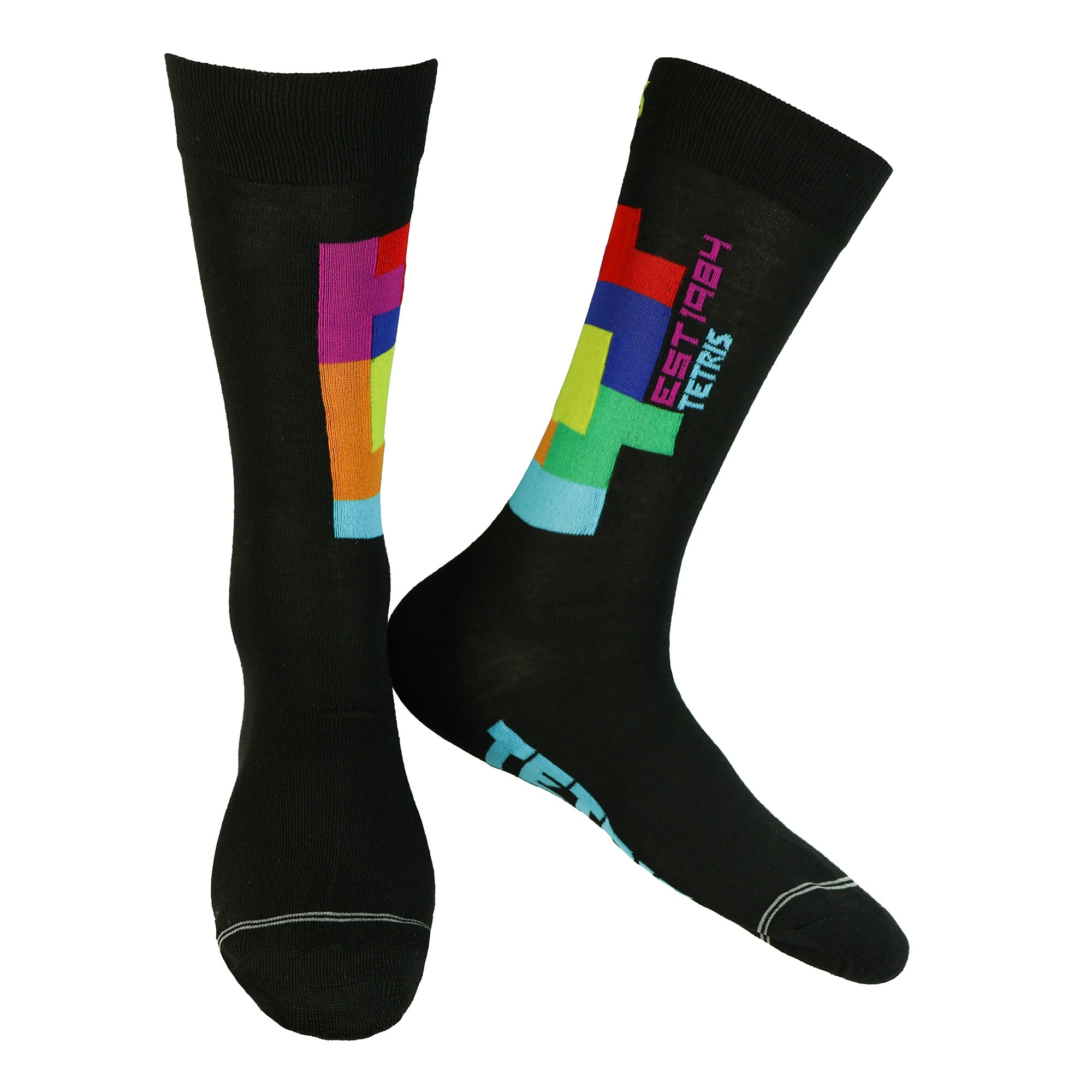 Tetris Socks Men's Block Logo Design 2-Pack Mid-Calf Crew Socks 2 Pair