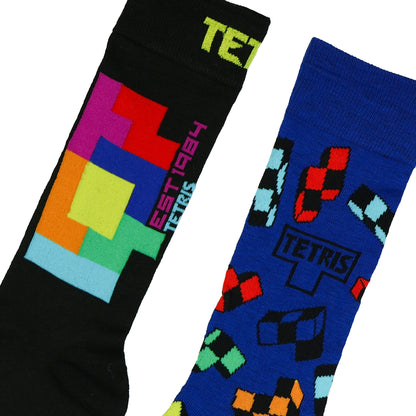 Tetris Socks Men's Block Logo Design 2-Pack Mid-Calf Crew Socks 2 Pair