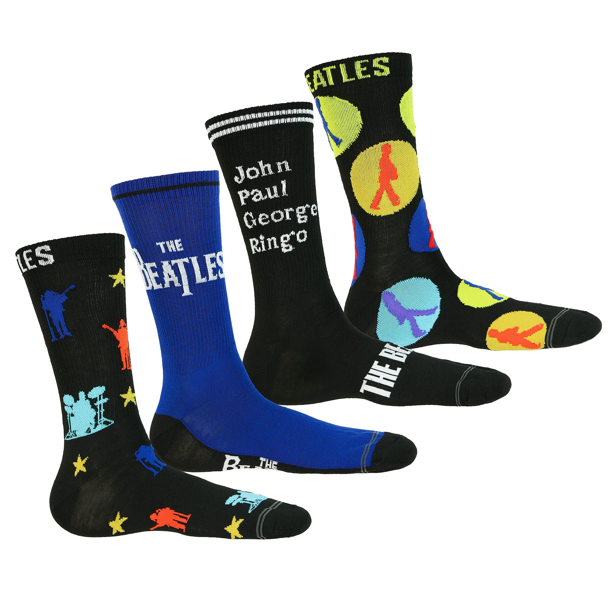 The Beatles Men's Let It Be Assorted Designs 4 Pair Mid-Calf Crew Socks