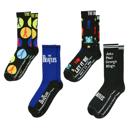 The Beatles Men's Let It Be Assorted Designs 4 Pair Mid-Calf Crew Socks