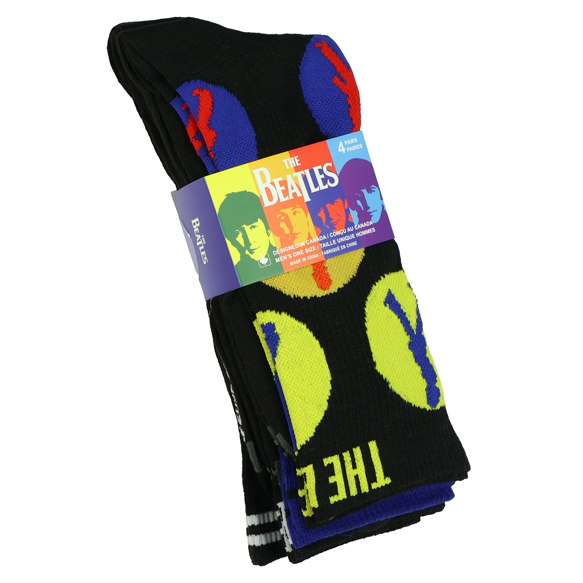 The Beatles Men's Let It Be Assorted Designs 4 Pair Mid-Calf Crew Socks