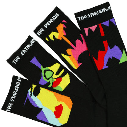 KISS Men’s Crew Socks 4-Pair Rock Band Member Character Sock OSFM