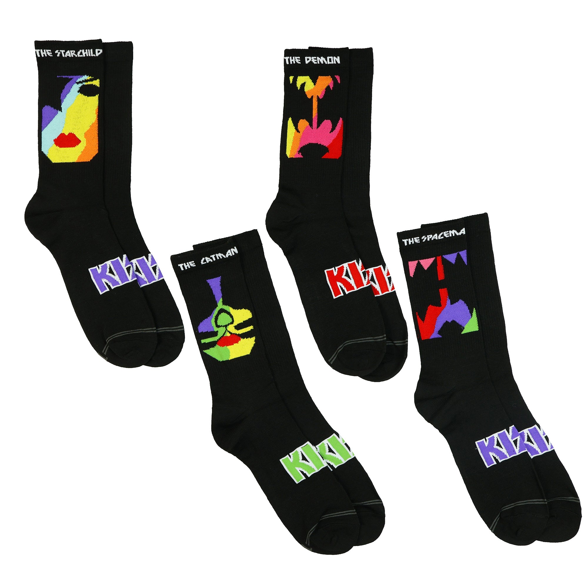 KISS Men’s Crew Socks 4-Pair Rock Band Member Character Sock OSFM