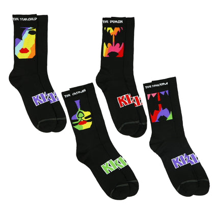 KISS Men’s Crew Socks 4-Pair Rock Band Member Character Sock OSFM