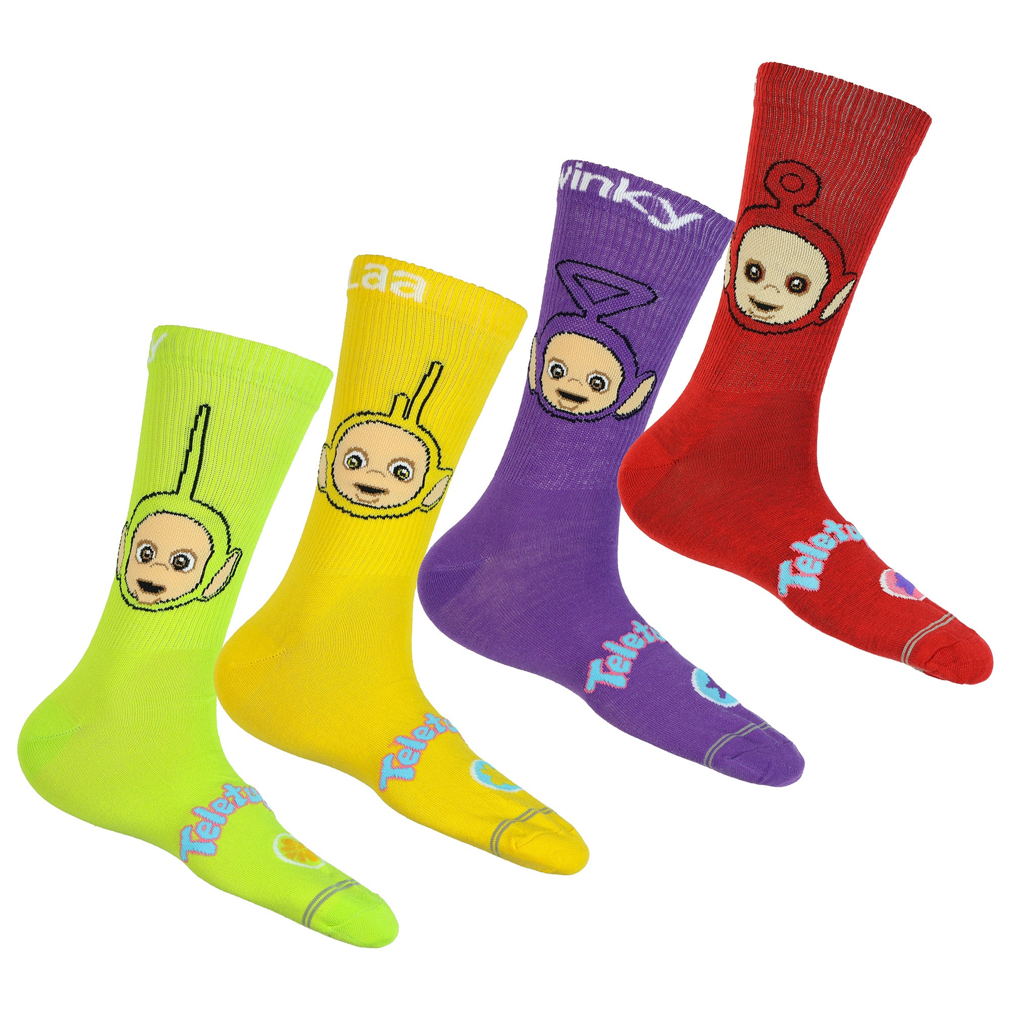 Teletubbies Crew Socks Men's Character Designs 4-Pack Mid-Calf, 4 Pair