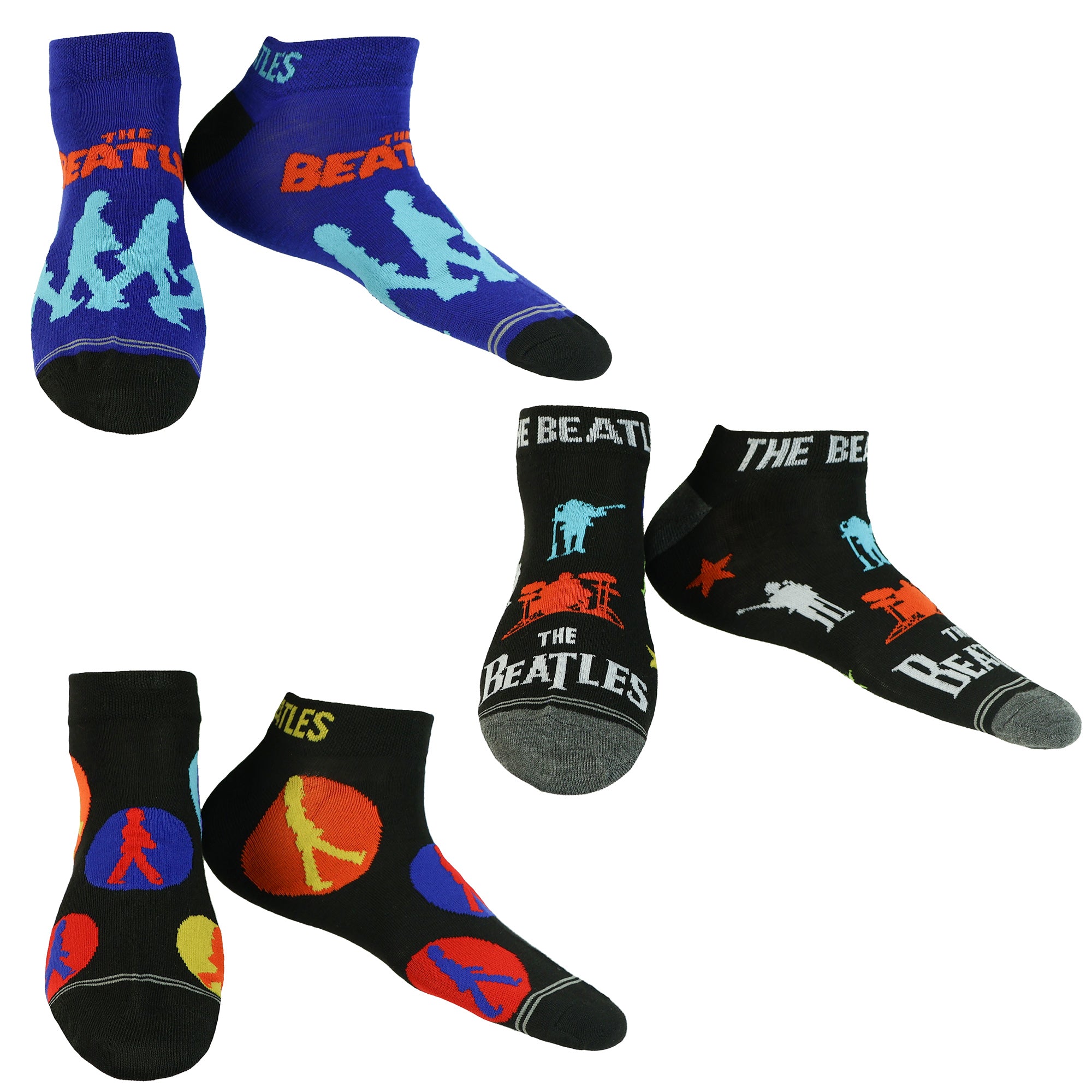 The Beatles Men's Assorted Band Designs 5-Pack Low Cut Ankle Socks, 5 Pair