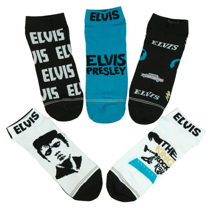 Elvis Presley Socks Men's King Of Rock 5 Pair No Show Sock OSFM