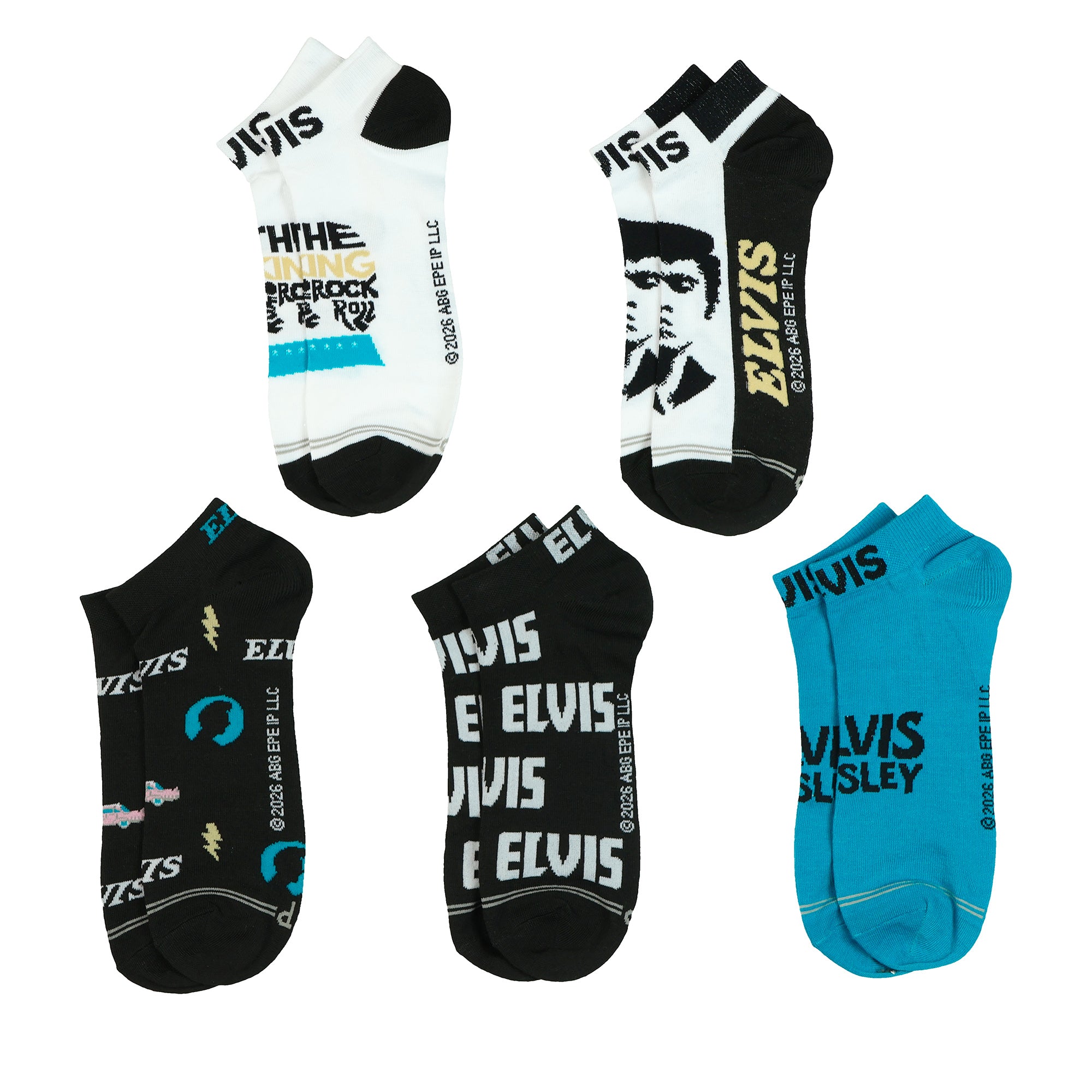 Elvis Presley Socks Men's King Of Rock 5 Pair No Show Sock OSFM