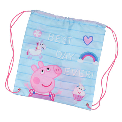 Peppa Pig Backpack Lunch Box Drawstring Bag Keychain Pencil Case 5 Piece Set 16"