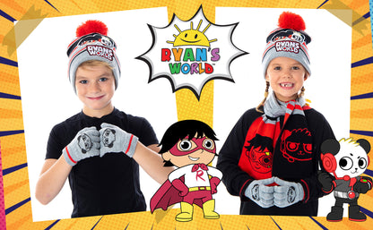 Ryan's World Kids Ryan and Combo Panda Gloves Scarf And Pom Beanie 3 Piece Set