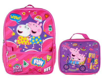 Peppa Pig School Travel Backpack Set For Girls With Insulated Lunch Box 16"