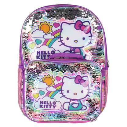 Sanrio Hello Kitty Backpack 5 Piece Set Lunch Bag Cinch Bag Gadget Case Water Bottle 16"