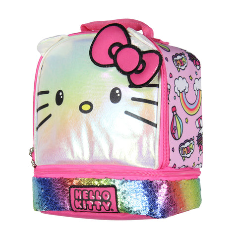 Sanrio Hello Kitty Kids Lunch Box 3-D Ears and Rainbow Sequins Insulated Bag