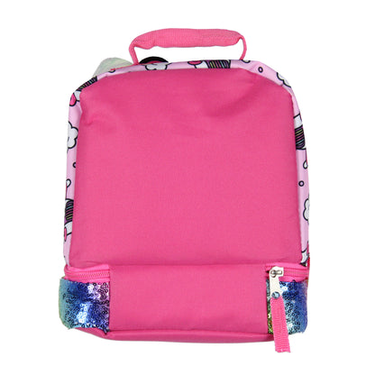 Sanrio Hello Kitty Kids Lunch Box 3-D Ears and Rainbow Sequins Insulated Bag 9"