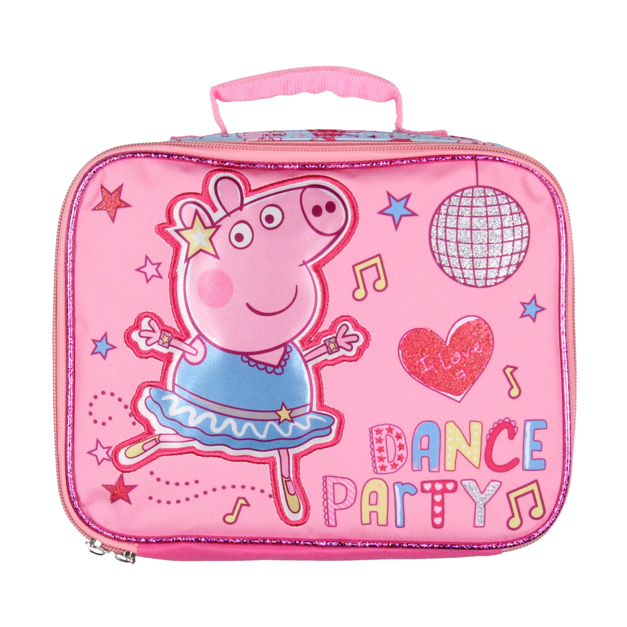 Peppa Pig Kids Lunch Box Glitter Dance Party Insulated Lunch Bag 10"