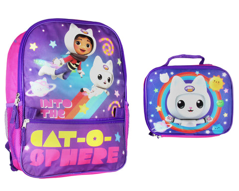 Gabby's Doll House 2 Piece School Travel Backpack Set For Girls With Lunch Bag