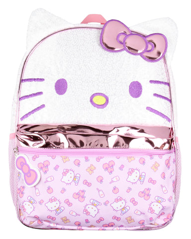 Sanrio Hello Kitty Sequin w PVC Bow Zipper Pull School Travel 16" Backpack For Kids