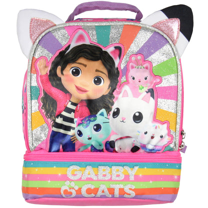 Gabby's Dollhouse Lunch Box 3D Gabby and Cats Dual-Compartment Lunch Bag 9"