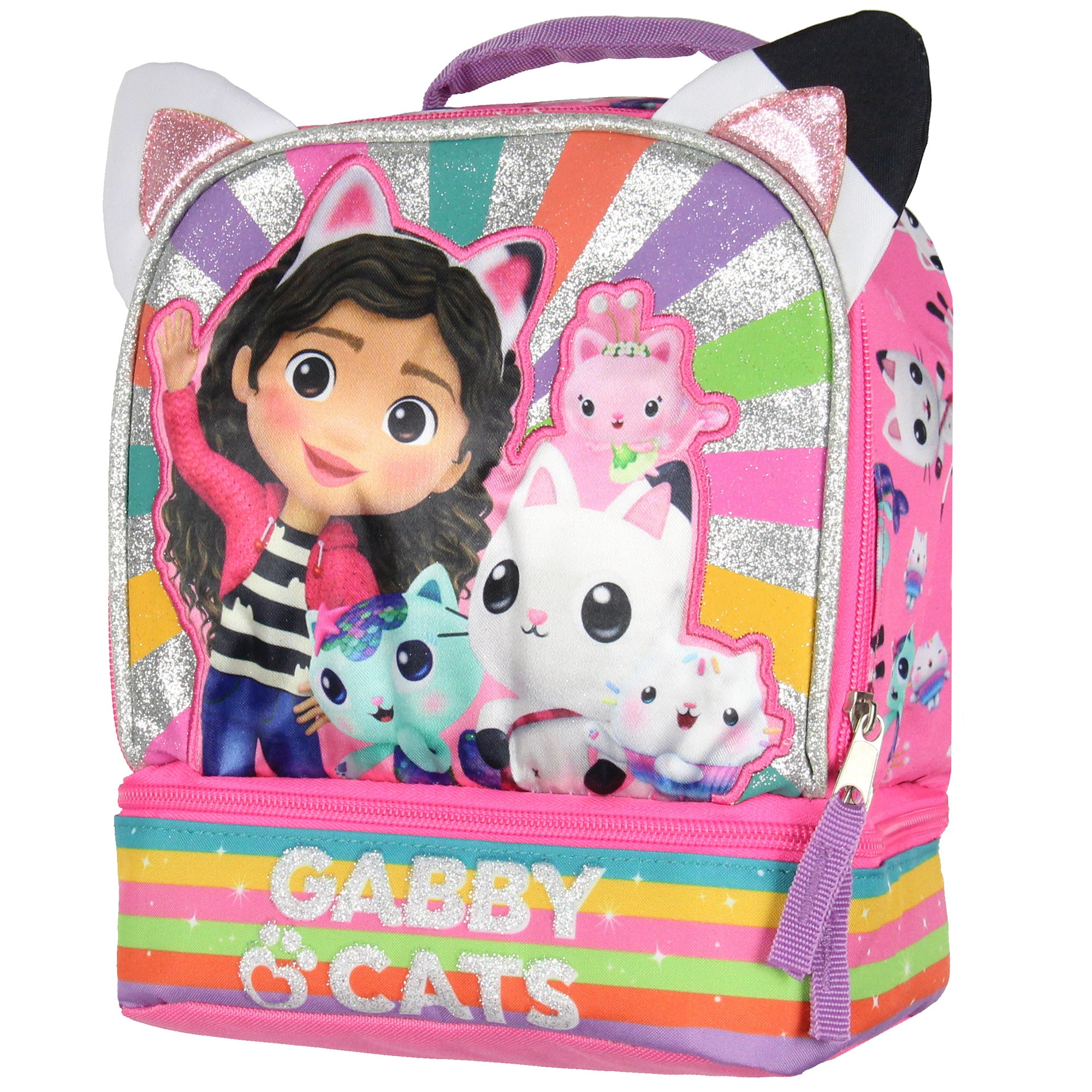 Gabby's Dollhouse Lunch Box 3D Gabby and Cats Dual-Compartment Lunch Bag 9"