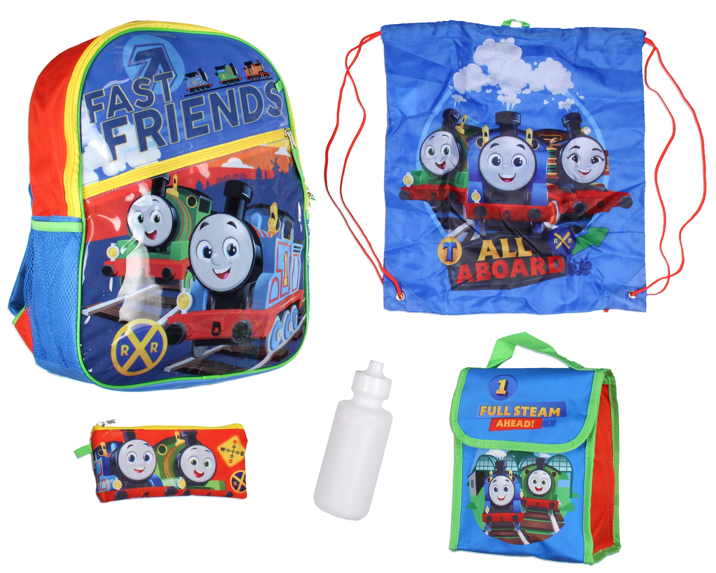 Thomas and Friends Backpack Lunch Box Pencil Water Bottle 5 Piece For Kids 16"