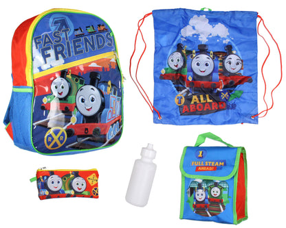 Thomas and Friends Backpack Lunch Box Pencil Water Bottle 5 Piece For Kids 16"