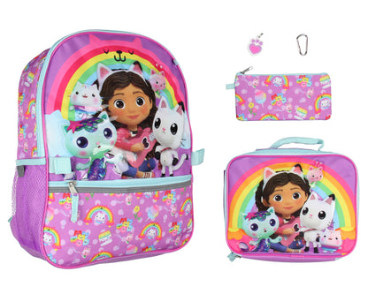 Gabby's Dollhouse Backpack Friend Lunch Box Pencil Water Bottle 5 Piece For Kids 16"