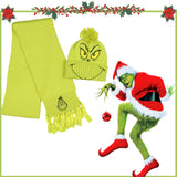 Dr. Seuss The Grinch Embroidered Design Knit Scarf and Pom Beanie Set