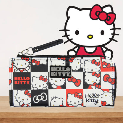 Sanrio Hello Kitty Checkerboard Character Design Faux Leather Full Zip Wallet - Seven Times Six