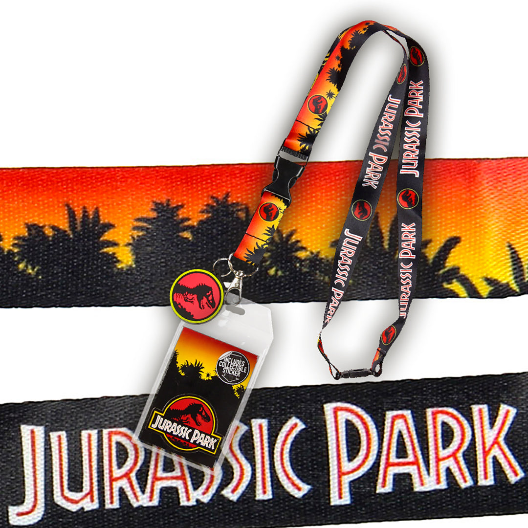 Jurassic Park Logo Lanyard Keychain ID Holder Logo Charm and Sticker