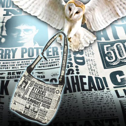 Harry Potter Bag Daily Prophet Newspaper Headlines Hobo Slouch Bag Purse