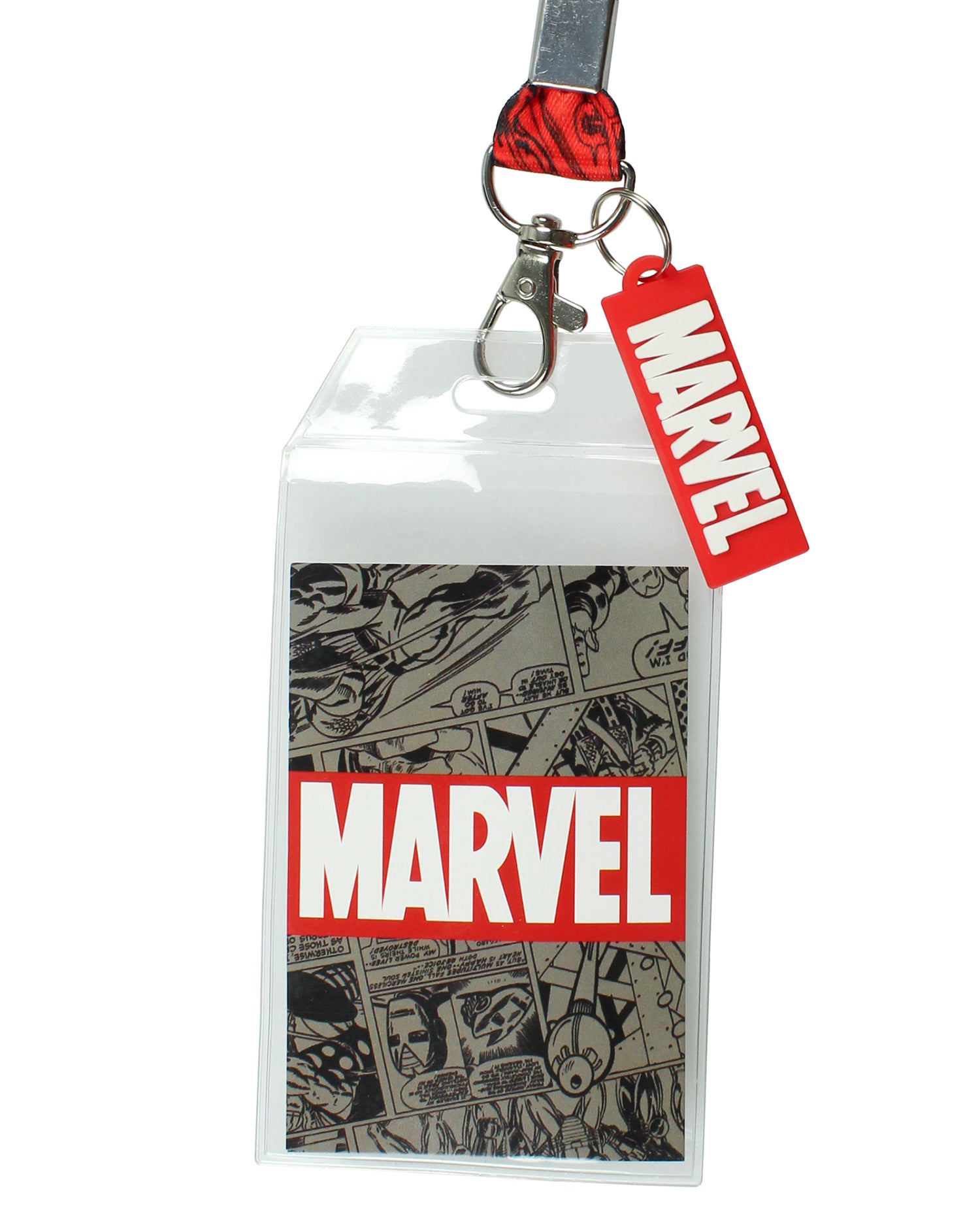 Marvel Lanyard ID Badge Holder And 2" Charm Pendant With Raised Script