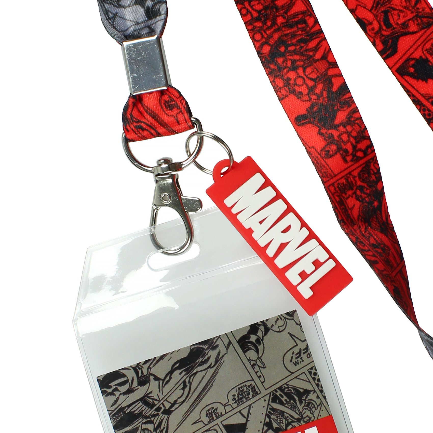 Marvel Lanyard ID Badge Holder And 2" Charm Pendant With Raised Script