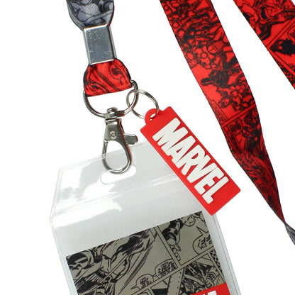 Marvel Lanyard ID Badge Holder And 2" Charm Pendant With Raised Script