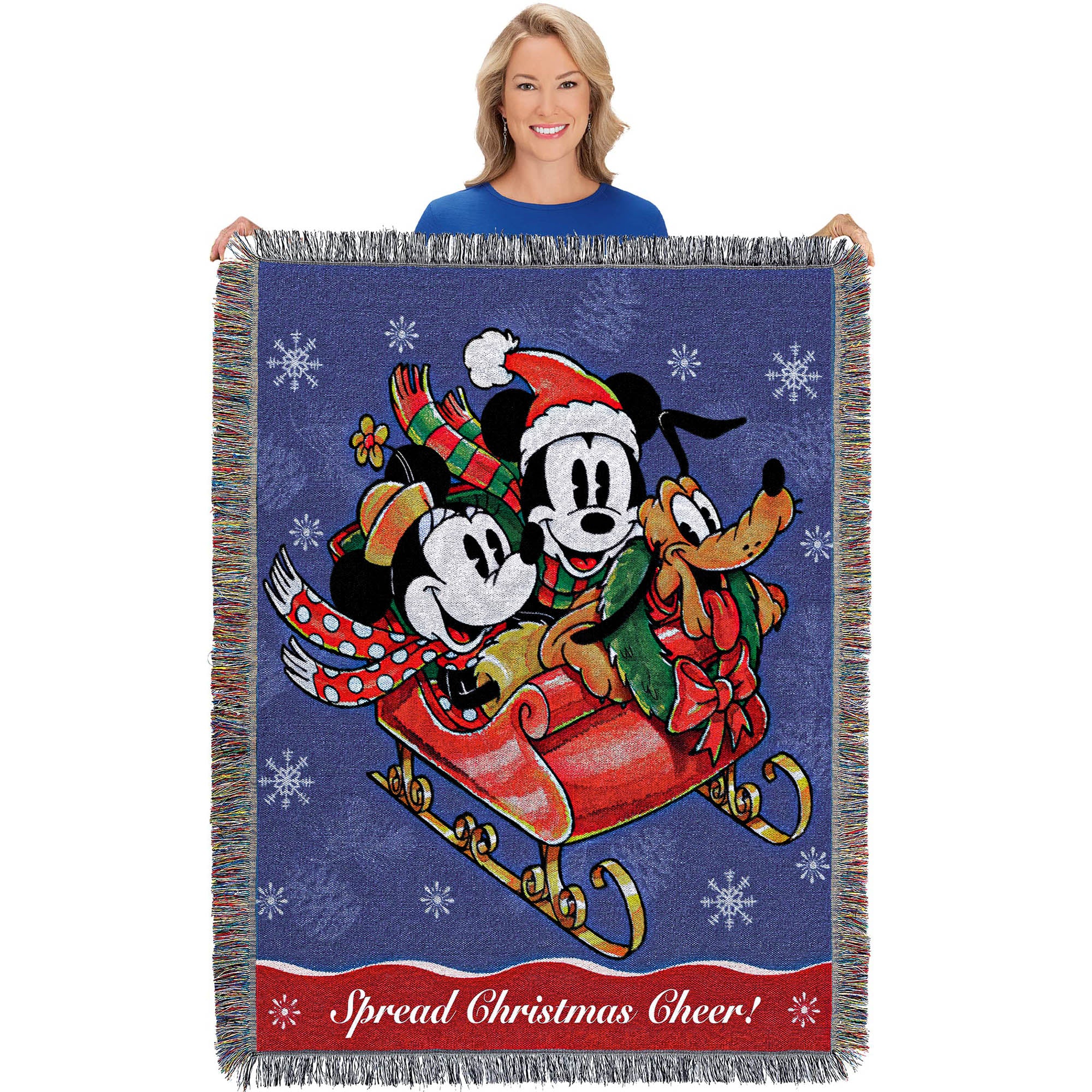 Disney's Mickey Mouse, "Sleigh Ride" Woven Tapestry Throw Blanket, 48" x 60", Multi Color
