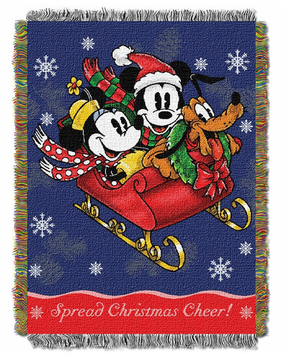 Disney's Mickey Mouse, "Sleigh Ride" Woven Tapestry Throw Blanket, 48" x 60", Multi Color