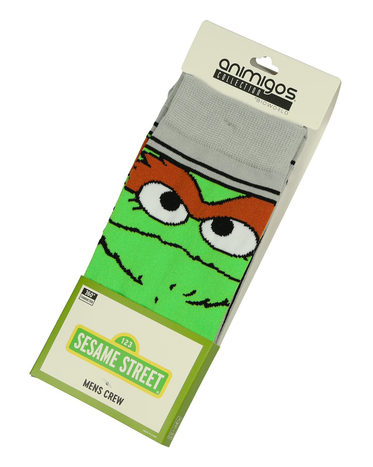 Sesame Street Oscar The Grouch 360 Character Design Mens Crew Socks, 1 Pair