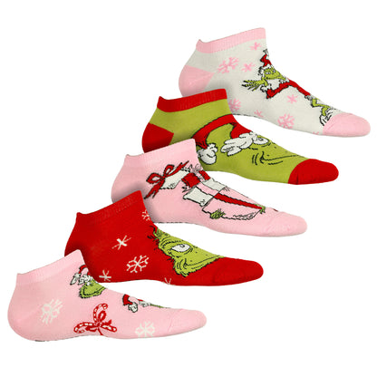 Dr. Seuss The Grinch Women's Festive Holiday 5-Pack Low Cut No-Show Socks